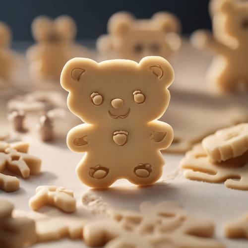 Pâte à biscuits Kawaii de style anime façonnée par de minuscules emporte-pièces en forme d&#39;ours en peluche.