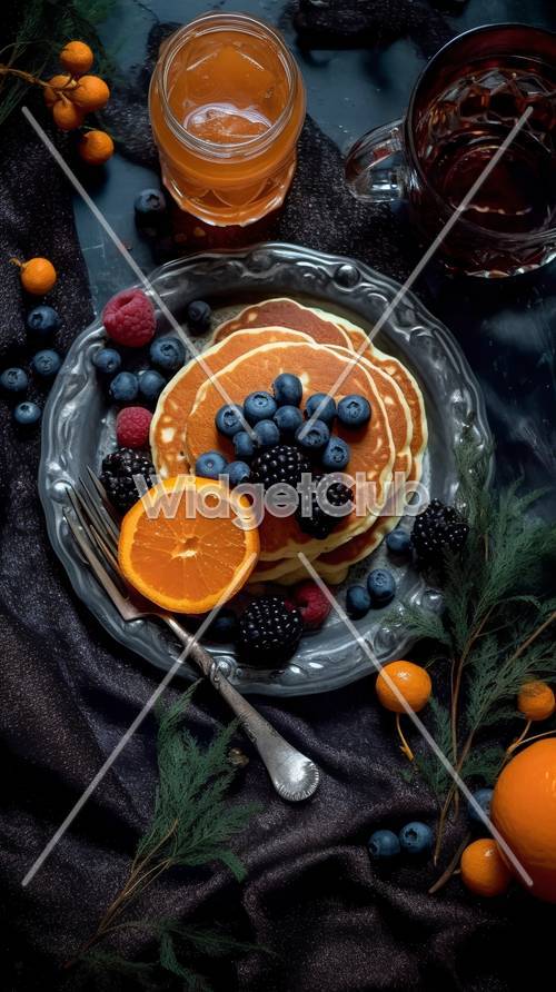 Delicious Pancakes and Fresh Fruits for a Yummy Meal Tapeta [ac9adefac18841438244]