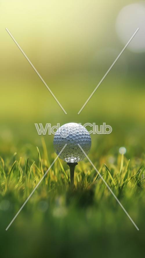 Balle de golf dans l&#39;herbe au coucher du soleil
