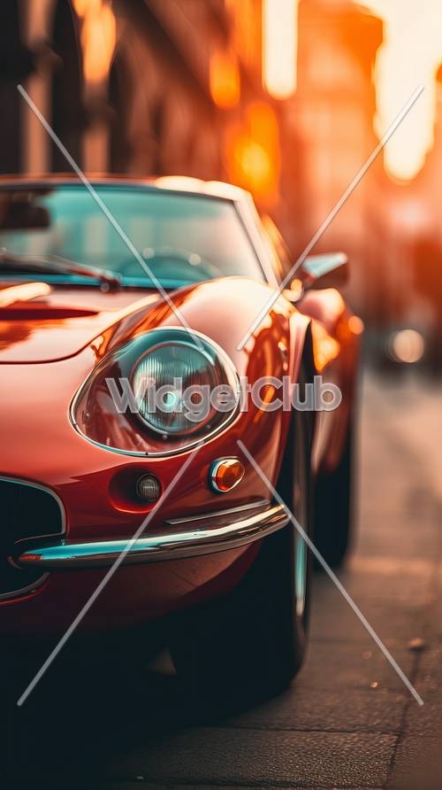 Classic Red Sports Car on City Street Sfondo[d169eefeec334f57bcc0]