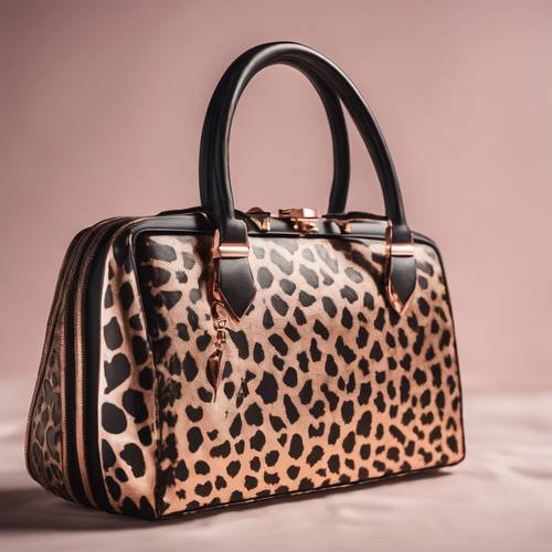 Una borsa chic con una classica stampa ghepardo, resa contemporanea con accenti oro rosa