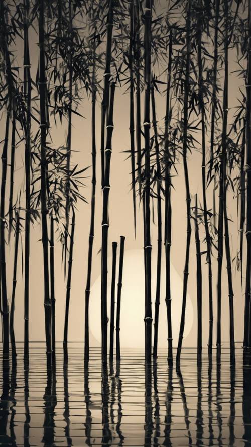Pemandangan minimalis bayangan bambu di bawah sinar bulan