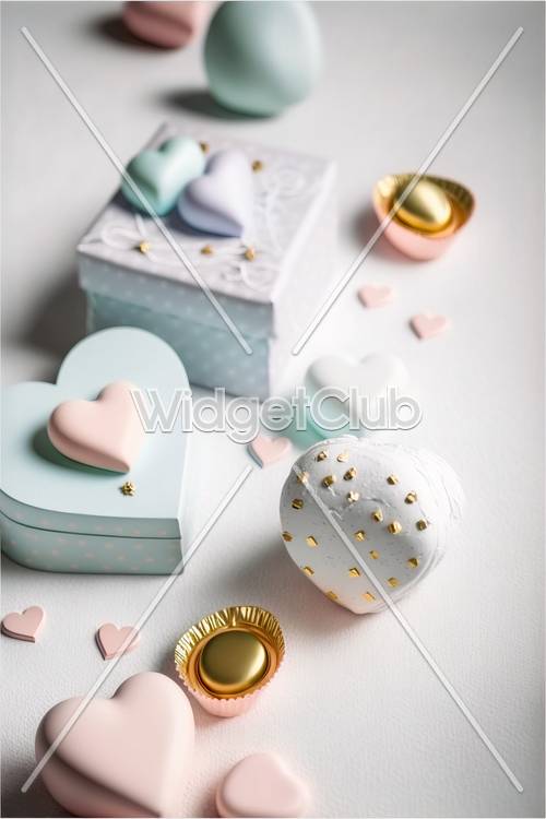 バレンタインデーのハートボックスと飾りの壁紙