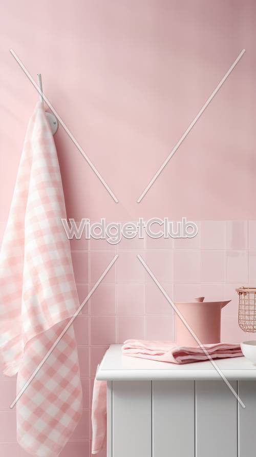 时尚浴室里的粉色格子毛巾