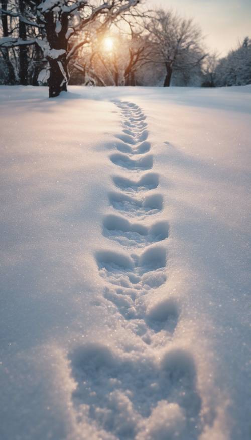 Footprints trailing off into the distance on a freshly fallen blanket of snow. Валлпапер [76b6ea3007c94533bdf3]