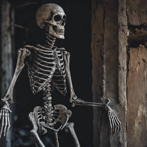 Black skeleton blending with the darkness of a haunted and abandoned building. Tapeta [448c19f5e1554a31beec]