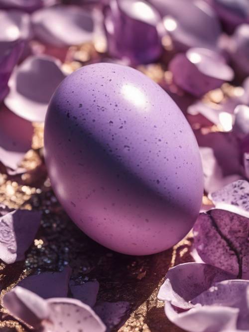 Cracked light purple eggshell with the sunlight casting intricate shadows.