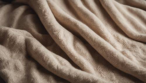 Lightweight cashmere throw with a soft herringbone pattern in beige color.