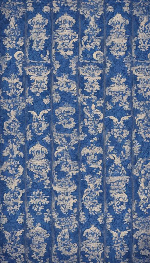 Patrón de damasco azul real con textura vintage que se repite sin cesar.
