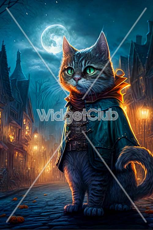 Magical Cat Adventurer in Enchanted Town