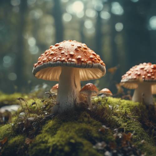 An otherworldly, sci-fi concept where mushrooms have evolved into intelligent beings with preppy fashion style. Wallpaper [49dfe3dbf49f4807b78a]