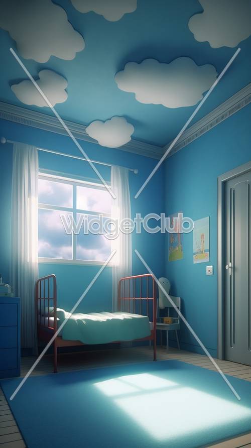 Camera per bambini con cielo azzurro brillante