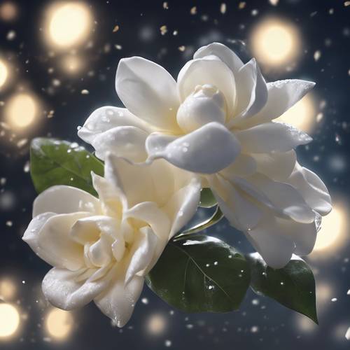 Białe gardenie o delikatnym zapachu unoszącym się w powietrzu w blasku księżyca.
