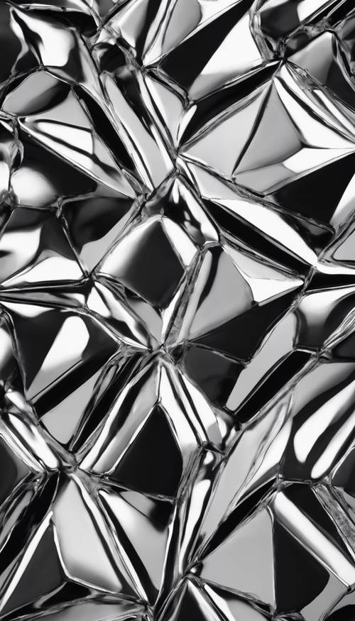 An abstract pattern of bold, black and white shapes, mimicking the look of reflective, polished metal. کاغذ دیواری [dd709c38c3044940a255]