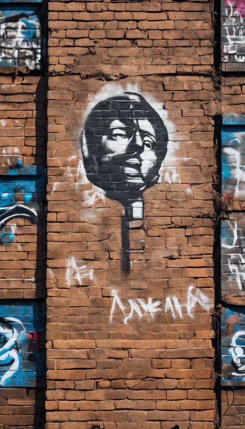 Graffiti on a brick wall in the style of Banksy, with a political message. Дэлгэцийн зураг [56ecf18ec6e549cca40c]