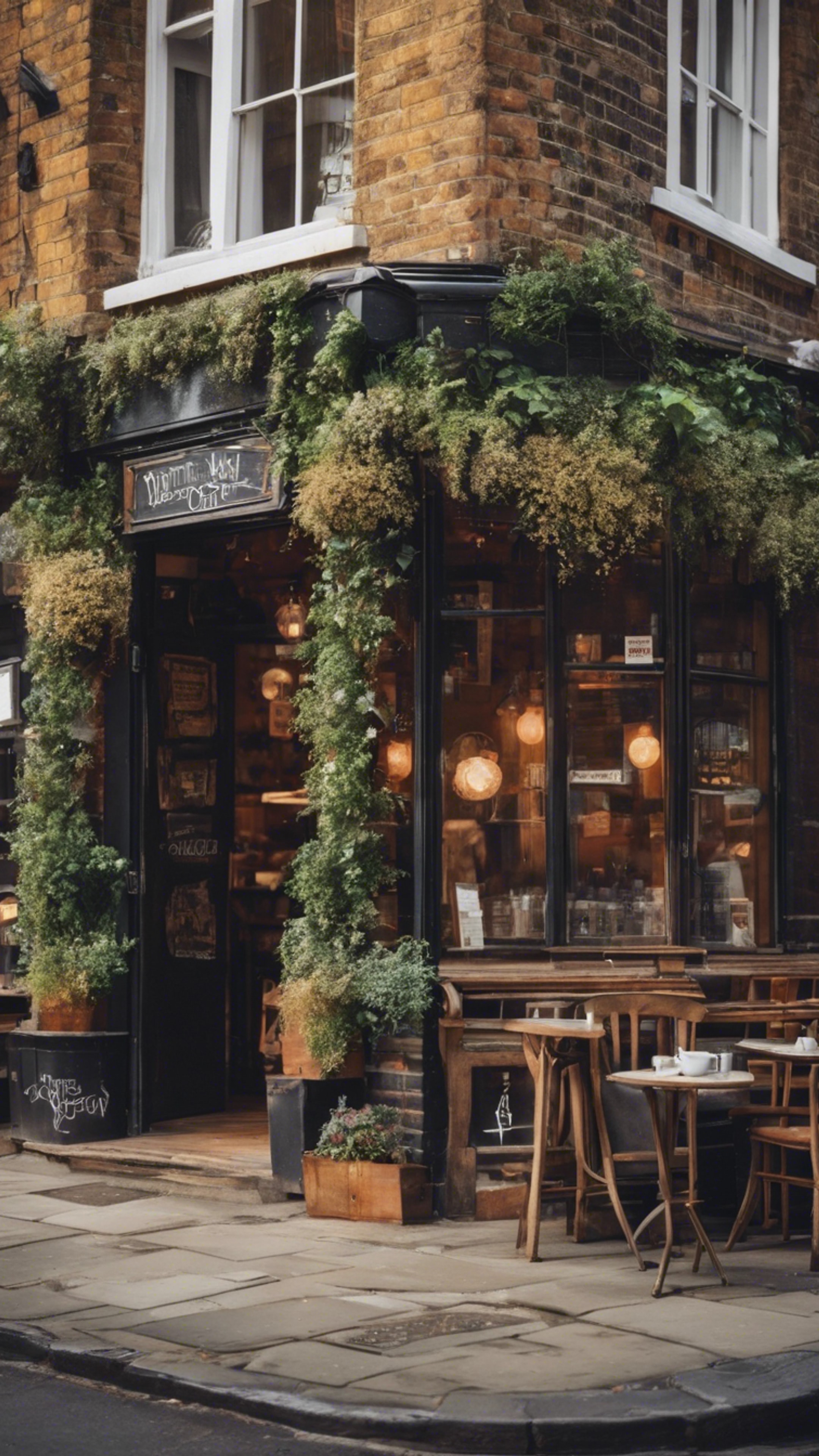 A rustic, quaint little cafe in the heart of London. duvar kağıdı[88734f965efa416ca947]