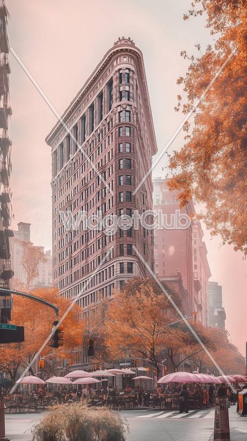 Autumn in the City: Orange Leaves and Classic Architecture Wallpaper[164178906ba44784b162]