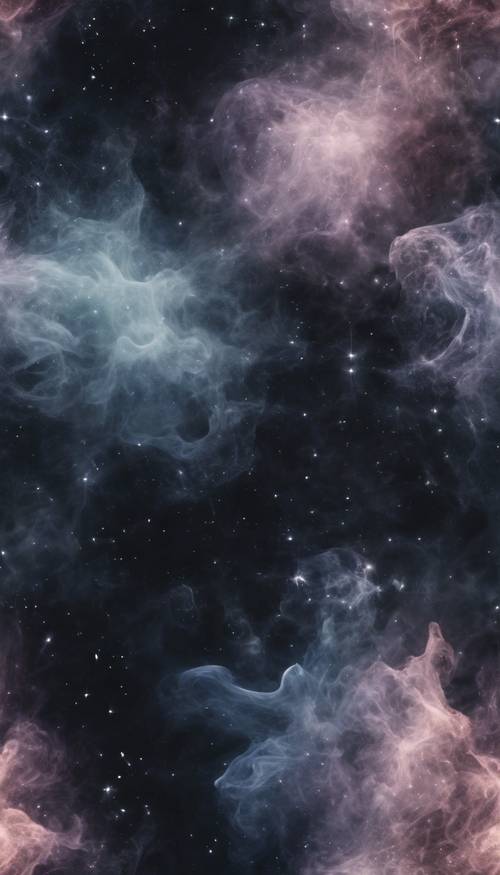 Fumoso e sfocato, un motivo ininterrotto di forme simili a nebulose in profonde sfumature di nero.