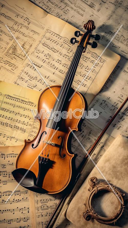 Bela harmonia de violino e partituras