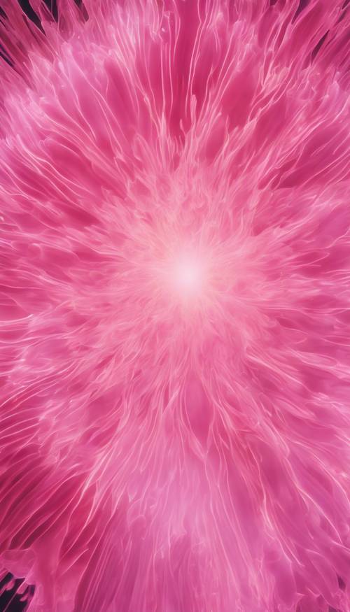 바깥쪽으로 방사되는 분홍색 아우라의 줄무늬가 추상적인 꽃무늬를 형성합니다.