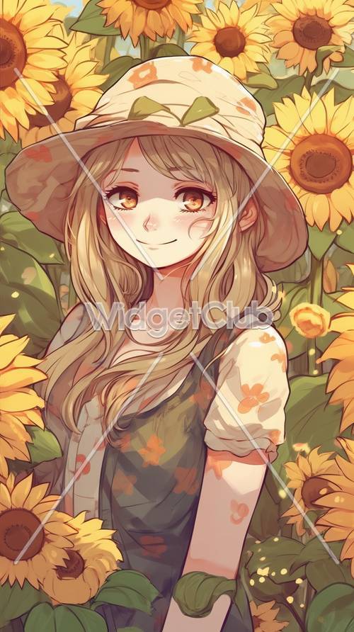 Chica del campo de flores soleadas