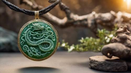 Um pingente de jade esculpido no formato de um dragão japonês.