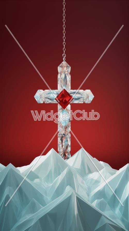 紅色背景上的水晶十字架