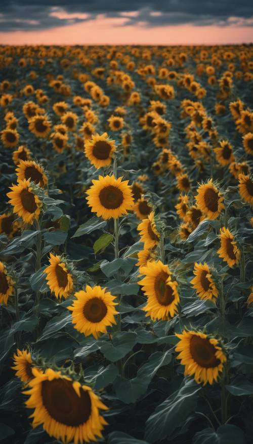 A field of sunflowers in the night under a starlit sky. Tapeta [12d46cd4485449de8adf]