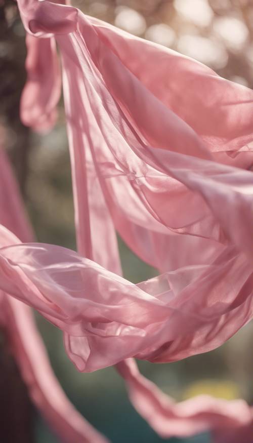 夏日午后的微风中飘扬着粉色的丝绸。