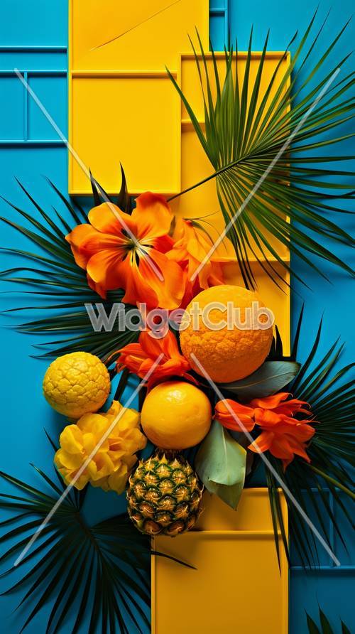 Colorful Tropical Fruits and Flowers