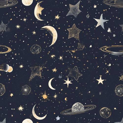 星と月が描かれた宇宙柄の壁紙