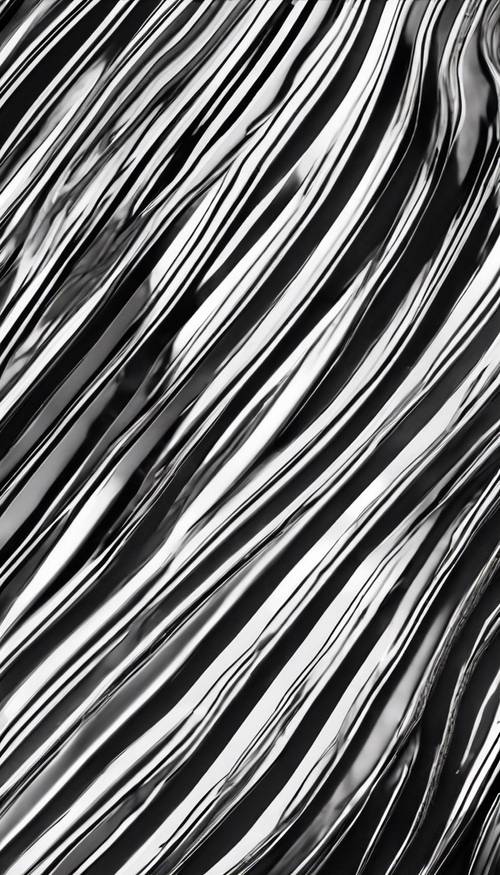 A seamless, repeating pattern that utilizes black and white stripes, with the luster of polished steel.