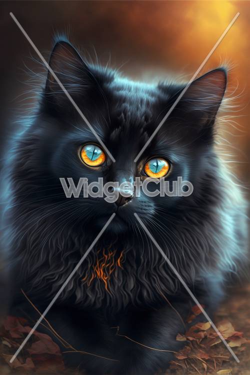 Impresionante gato negro de ojos naranjas