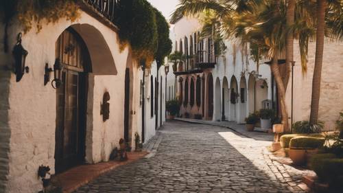 Исторический город Сент-Огастин во Флориде с испанской колониальной архитектурой и мощеными улицами.