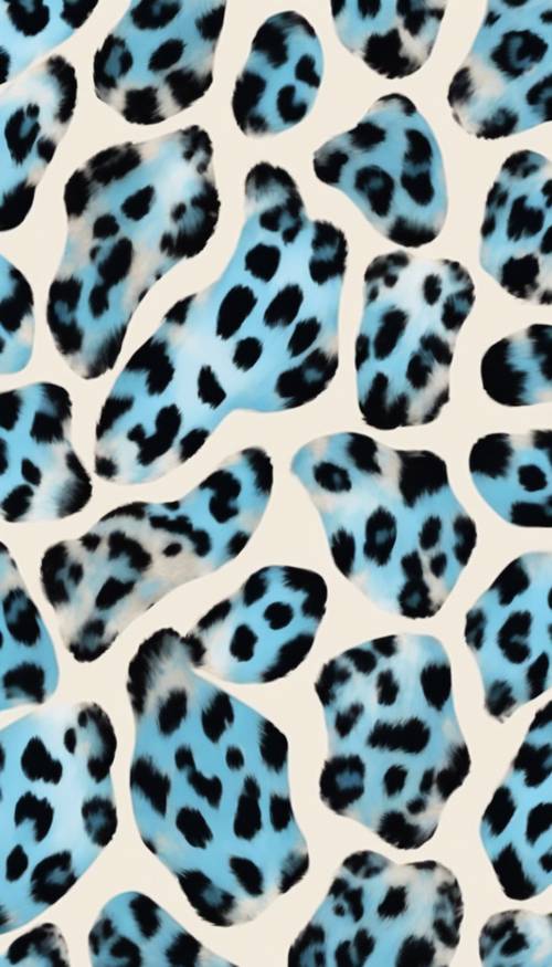 Un motif brillant avec un imprimé léopard bleu ciel à pois complexes.