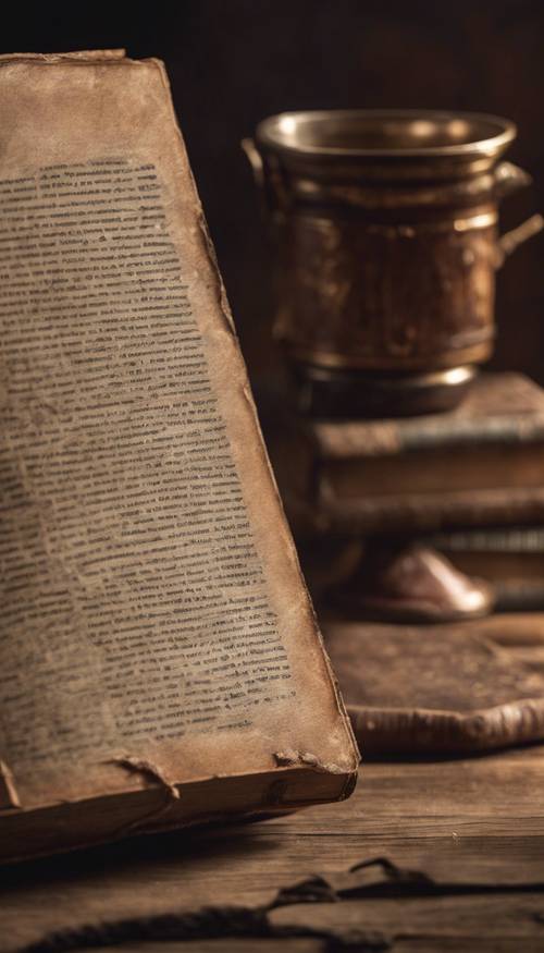 Vieux livre avec couverture texturée marron foncé.