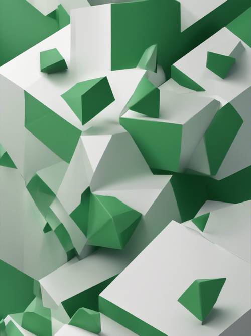 A minimalist design of intersecting green and white geometric shapes