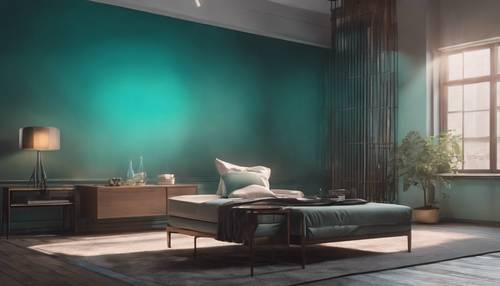 An aesthetic room setting featuring a wall with teal ombre. Wallpaper [68fdd9985eee4d928f0c]