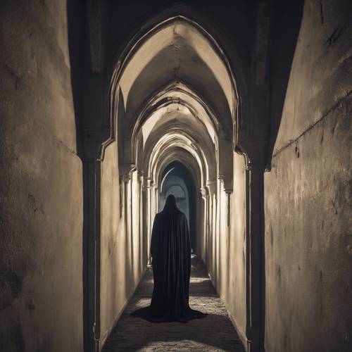 A ghastly specter floating through a gothic corridor at midnight. Taustakuva [9e7eea68786442d49662]