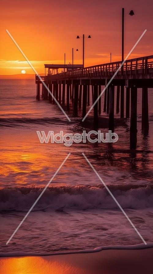 Sunset Pier by the Ocean Wallpaper[5ea87a3f6d3541d59467]