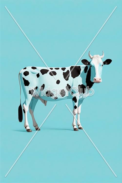 Cętkowana krowa na niebieskim tle