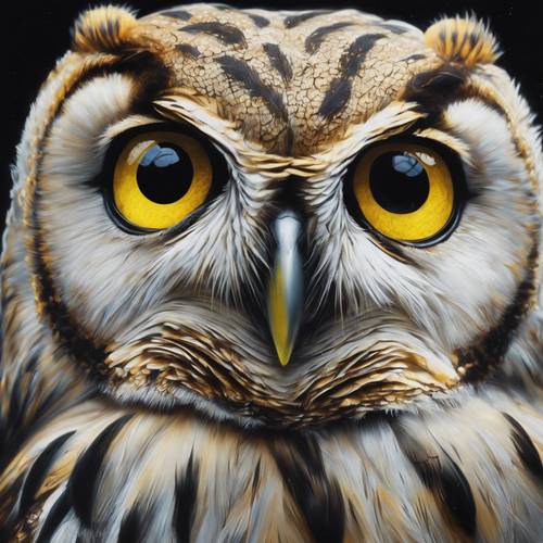 A detailed oil painting of an owl's wide yellow eye staring intently in the dark. Kertas dinding [37d90b353a714d679b4d]