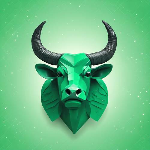 Flat-design icon of Taurus zodiac over a refreshing emerald-green background, creating a minimal yet striking image.