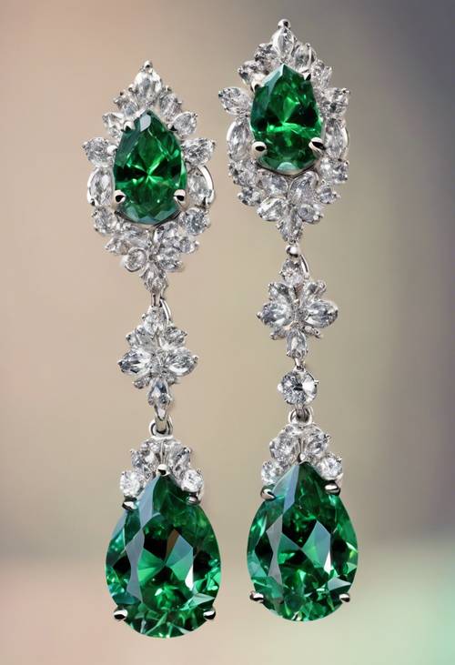 一對綠色鑽石鑲嵌耳環。