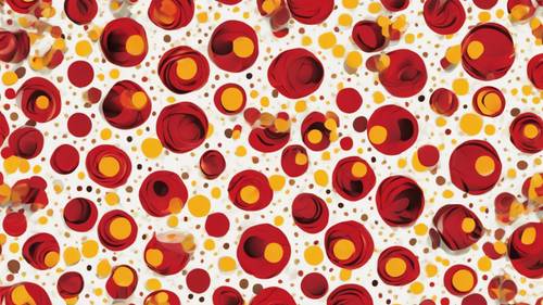 Bold red and yellow polka dots twisted in a seamless whirling pattern.