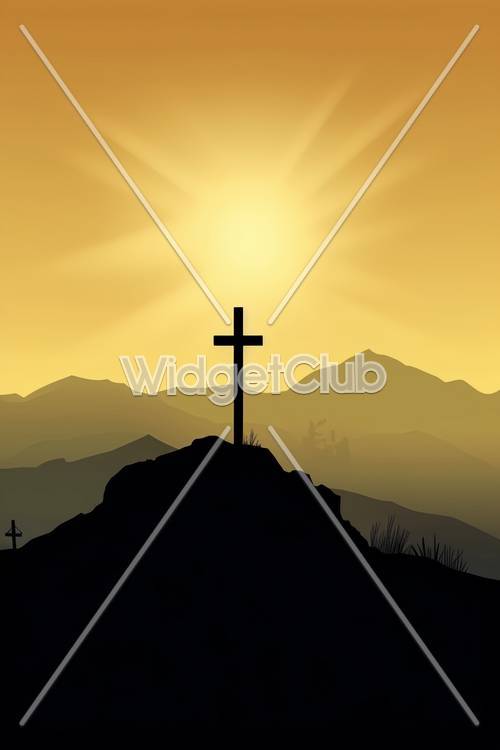 Silhouette de croix au coucher du soleil