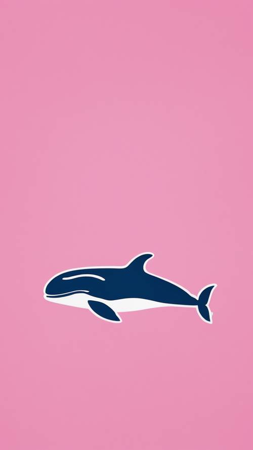 Logo paus Vineyard Vines yang klasik dan bergaya preppy dengan latar belakang merah muda.