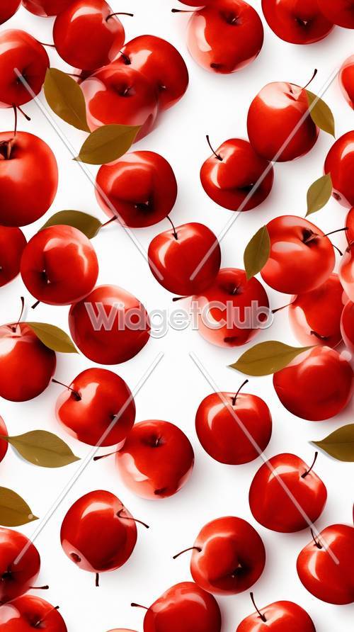 Pommes rouge vif sur fond blanc