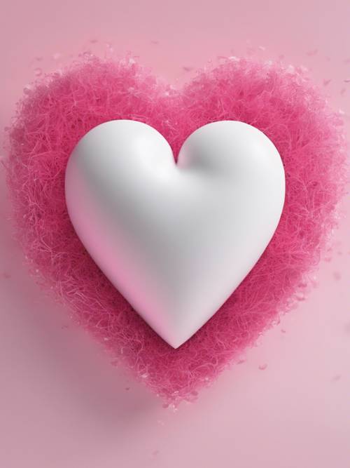 Minimalistyczny projekt serca w sercu; zewnętrzne serce w kolorze białym, wewnętrzne serce w żywym różu.