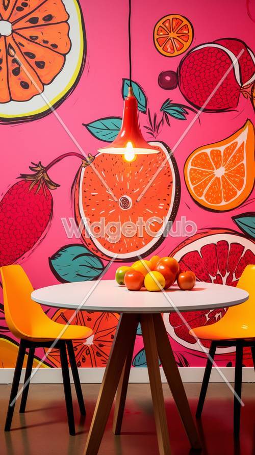 Colorful Fruits on Pink Background